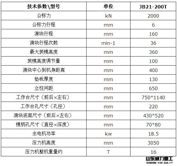 200吨固定台冲床